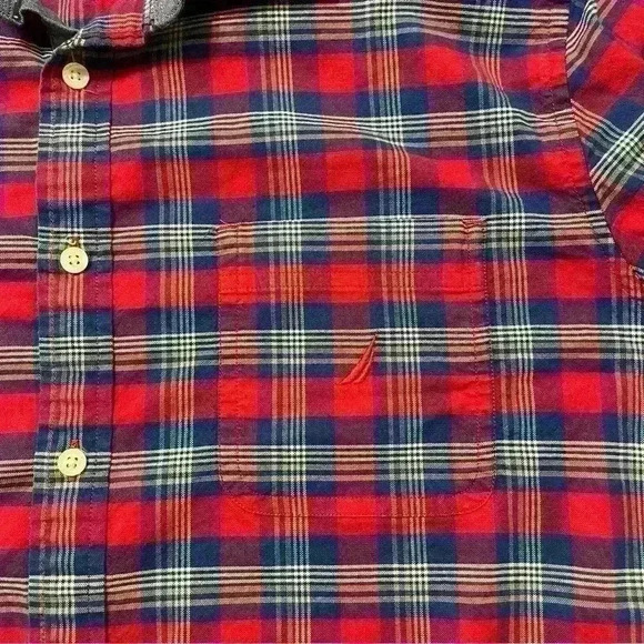Nautica Shirt Men's Red - Blue Plaid Cotton Classic Fit Stretch Button-Down XL - Picture 6 of 8